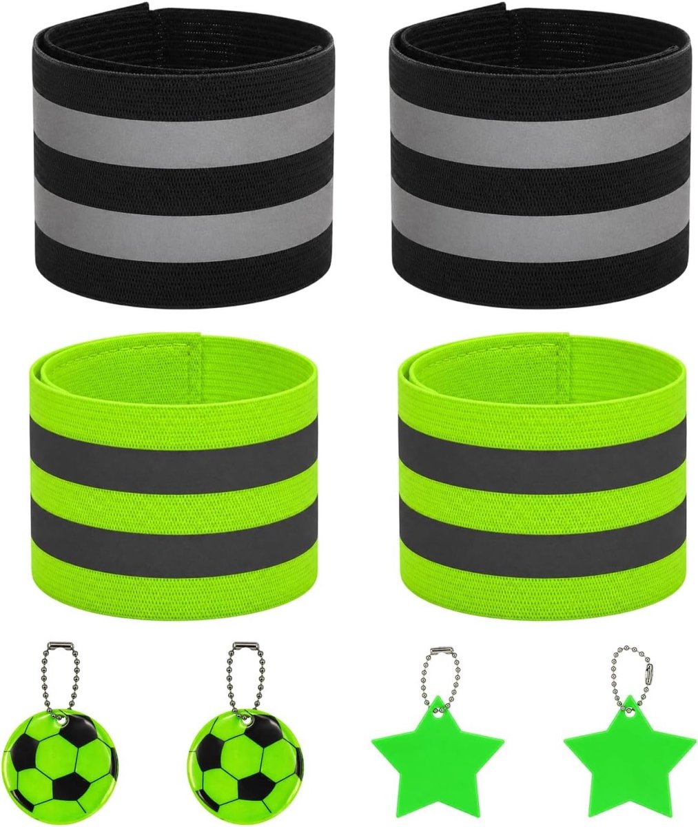 Reflectorband set voor fiets en joggen - 8 stuks met elastische broekklemmen en reflecterende hangers voor veiligheid en zichtbaarheid in het donker
