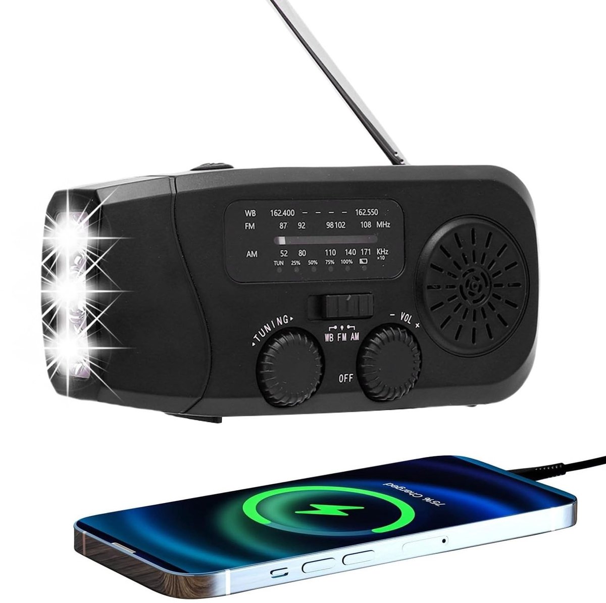 Dailygoods - Handcrank Noodradio met Solar en LED Zaklampen