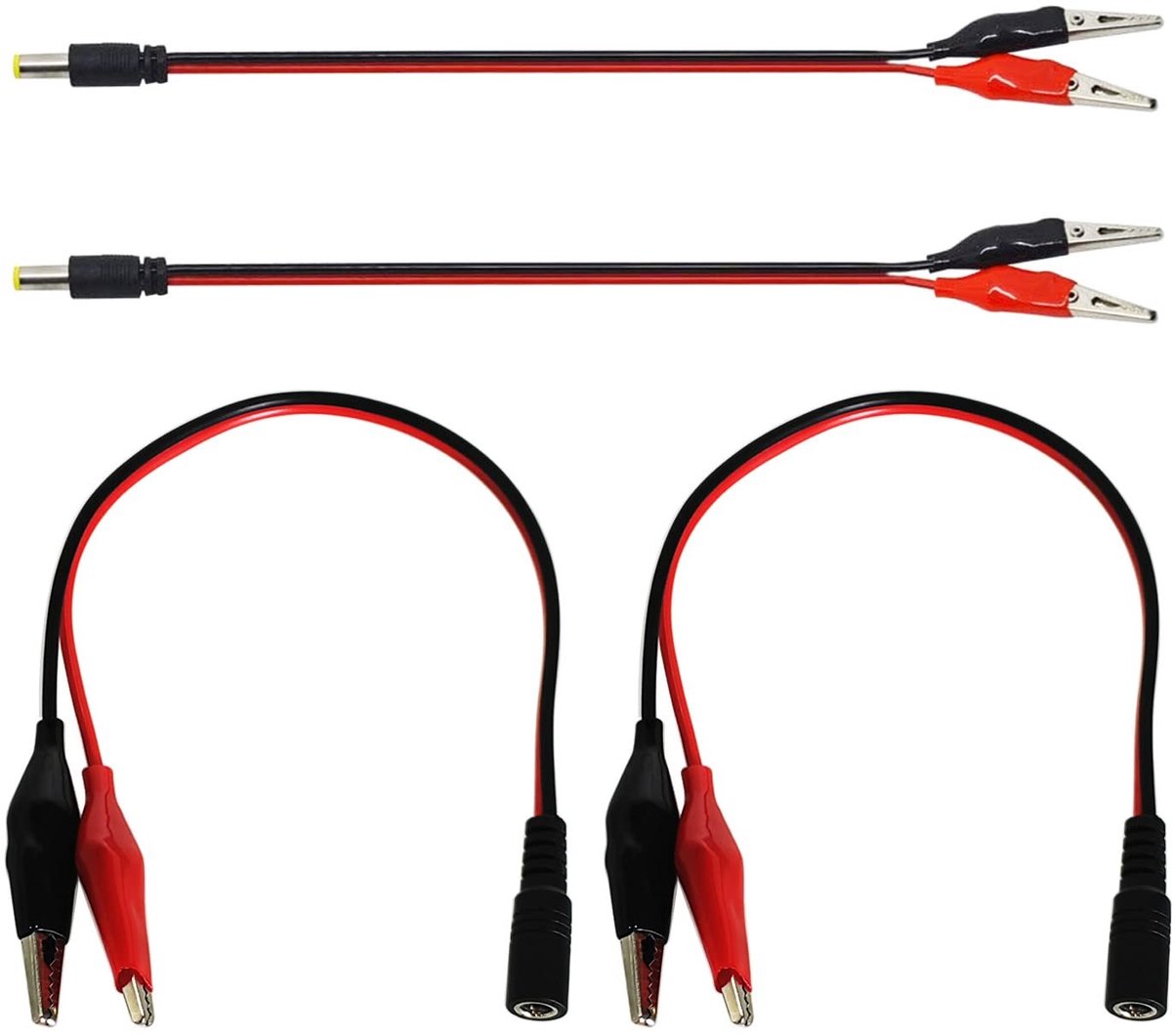 Dailygoody - DC naar krokodillenklem voedingskabel - 5,5 x 2,1 mm - handige adapter - zwart en rood - geschikt voor LED-lichtstrips - 4 stuks