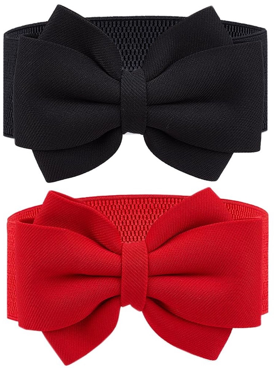 Dailygoody - Elastische Boog Riemen - Vintage Sjerp - Zwart Rood - Decoratieve Taille Riem - Voor Bruiloft en Overjas - 2 Kleuren Set