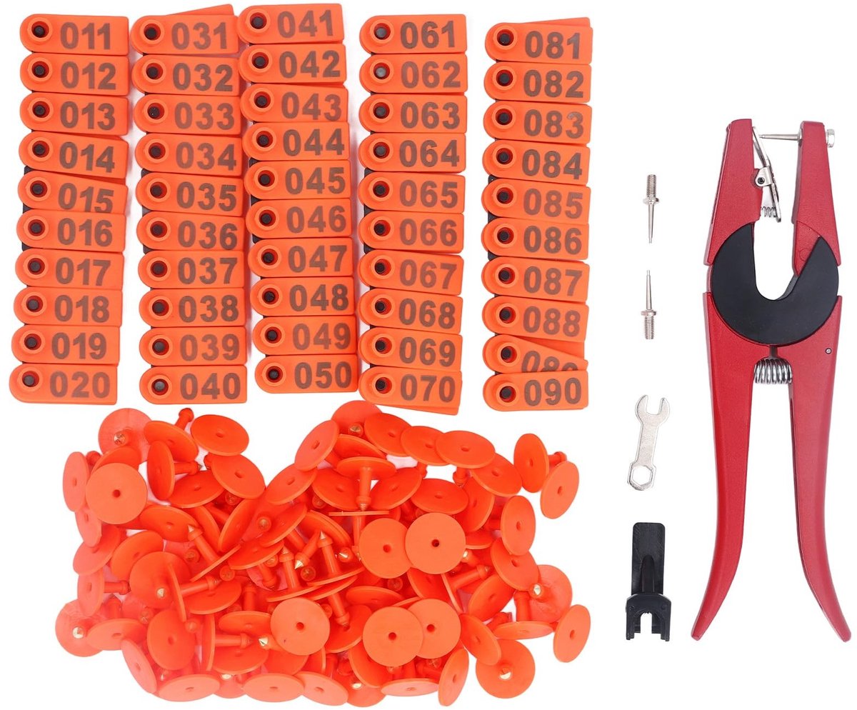 Dailygoods - Dailygoody - 100 Sets Vee-oormerkkit - Oormerktangset - Veilig en robuust - 100 nummers - Diermarkering voor schapen, geiten en vee - Inclusief gereed...