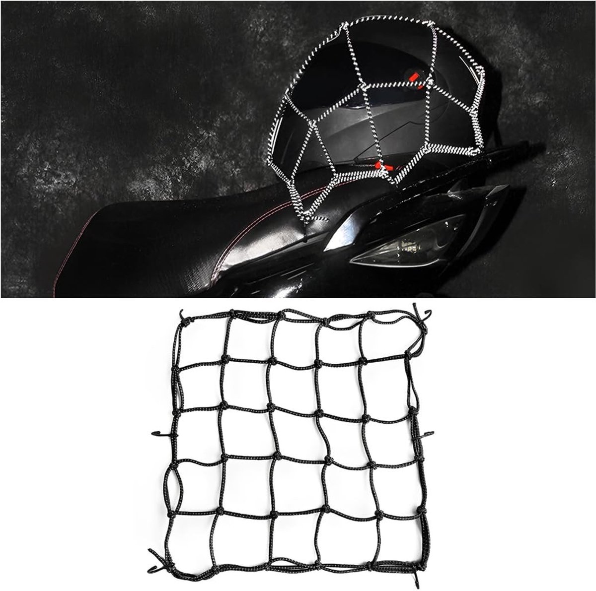 Dailygoods - Dailygoody - Elastisch veiligheidsnet - Bungee-net - Praktisch en veelzijdig - Zwart - Geschikt voor motorfiets en fiets - Ideaal voor bagage en acces...