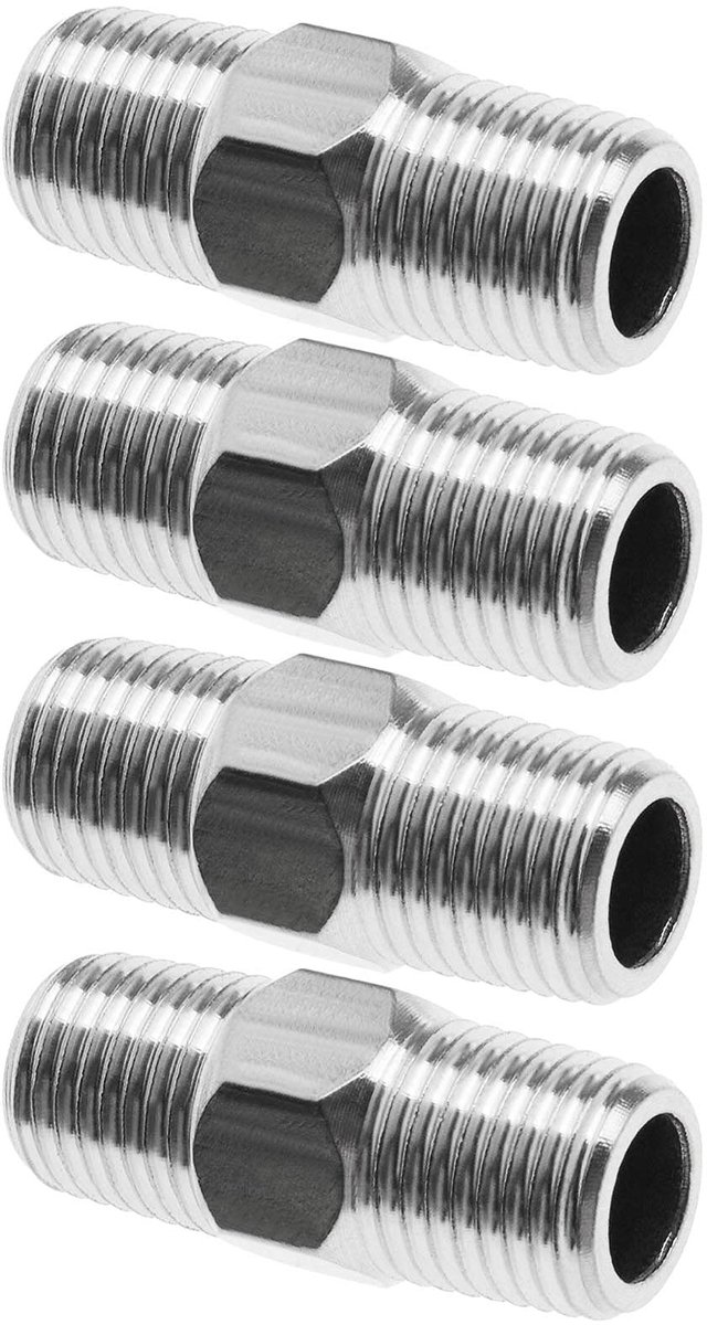 Dailygoods - Dailygoody - 4 stuks 1/4 naar 1/4 Pijp Fitting - Roestvrij staal - Duurzaam en corrosiebestendig - Zilver - Pijp montage - Geschikt voor lucht en wate