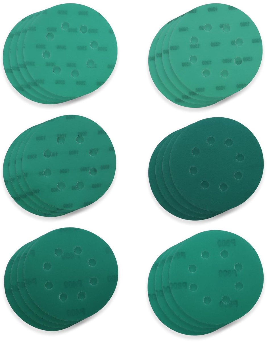 Dailygoods - Dailygoody - Schuurschijven - 60 stuks - Ø 125 mm - Polijsten hout en metaal - P2000 schuurpapier - Geschikt voor nat en droog schuren - Klein gat 10 mm