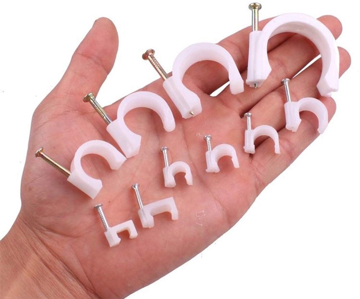 Dailygoods - Dailygoody - Ronde Kabelklemmen - Bevestigingsspijkers - Tijdbesparend - Wit - Binnenbedrading - Geschikt voor Elektrisch en Coaxkabel - Pack van 100
