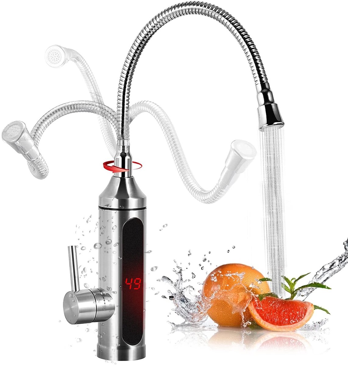 Dailygoody - Elektrische Waterkraan - Keuken - 3000 Watt - 360 Graden Rotatie - Hot Water Tap - Voor Binnengebruik - Zilver
