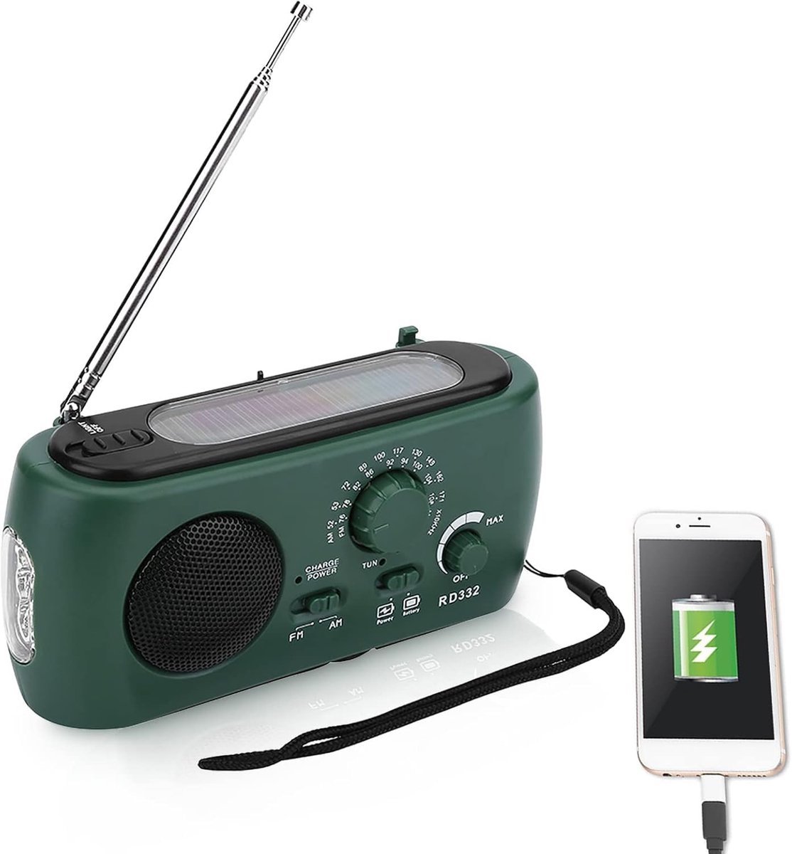 Dailygoody - Wind-up Zonne-radio - AM/FM-handslingerradio - Noodtelefoonoplader - Compact - LED-zaklamp - Geschikt voor Kamperen - Model 1393c64b
