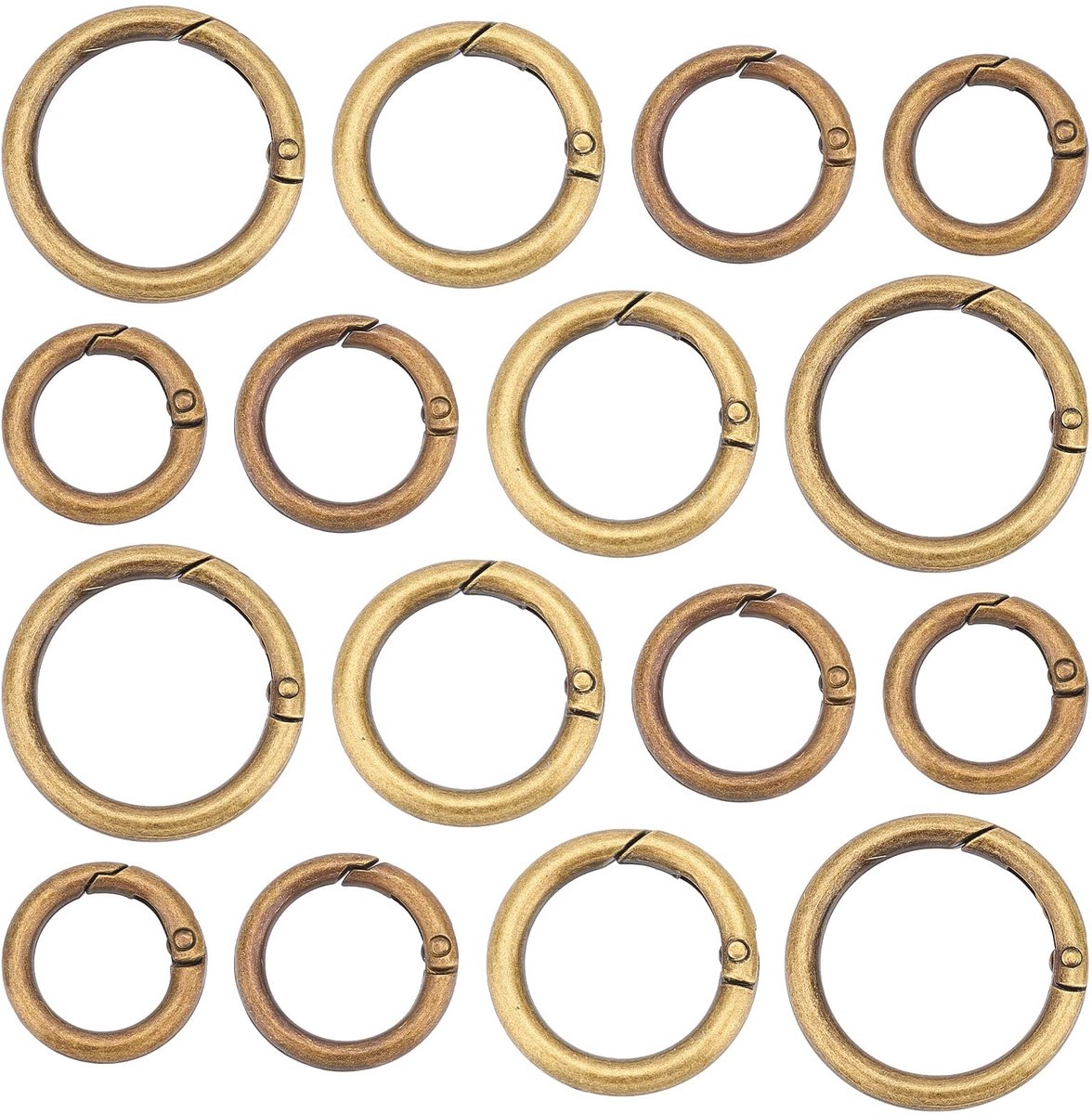 Dailygoody - Karabijnhaak - O-ring - Antiek brons - Sleutelhanger - Verstevigingsclip - Voor tas - 16 stuks
