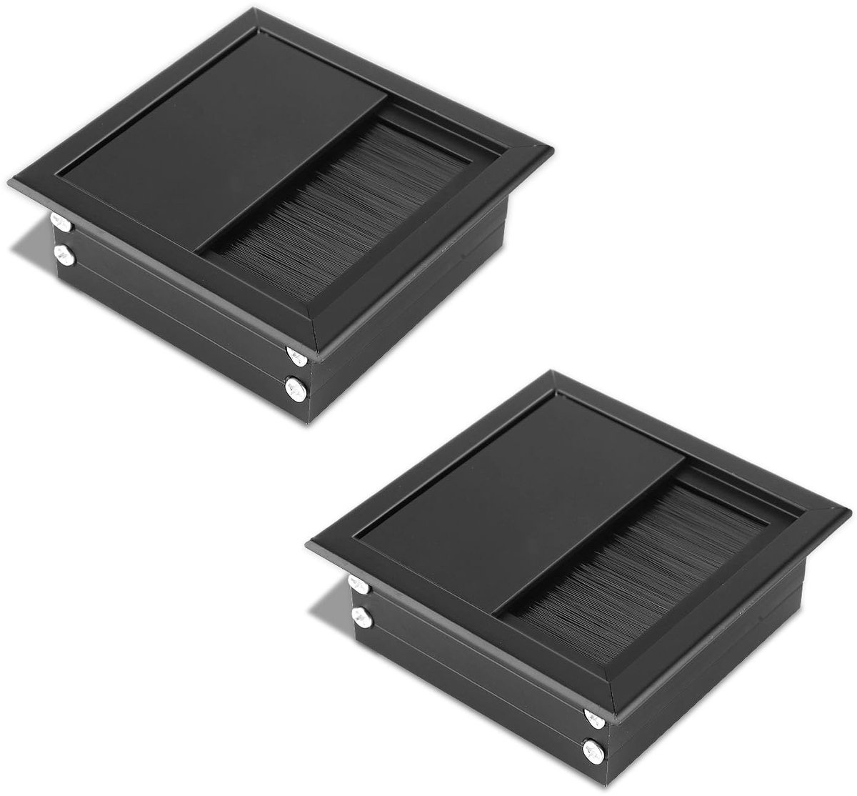 Dailygoody - Kabeldoorvoertule - Draadkabel organizer - 2 stuks - Geïntegreerde borstel - Aluminiumlegering - Zwart - Geschikt voor bureau en tafel