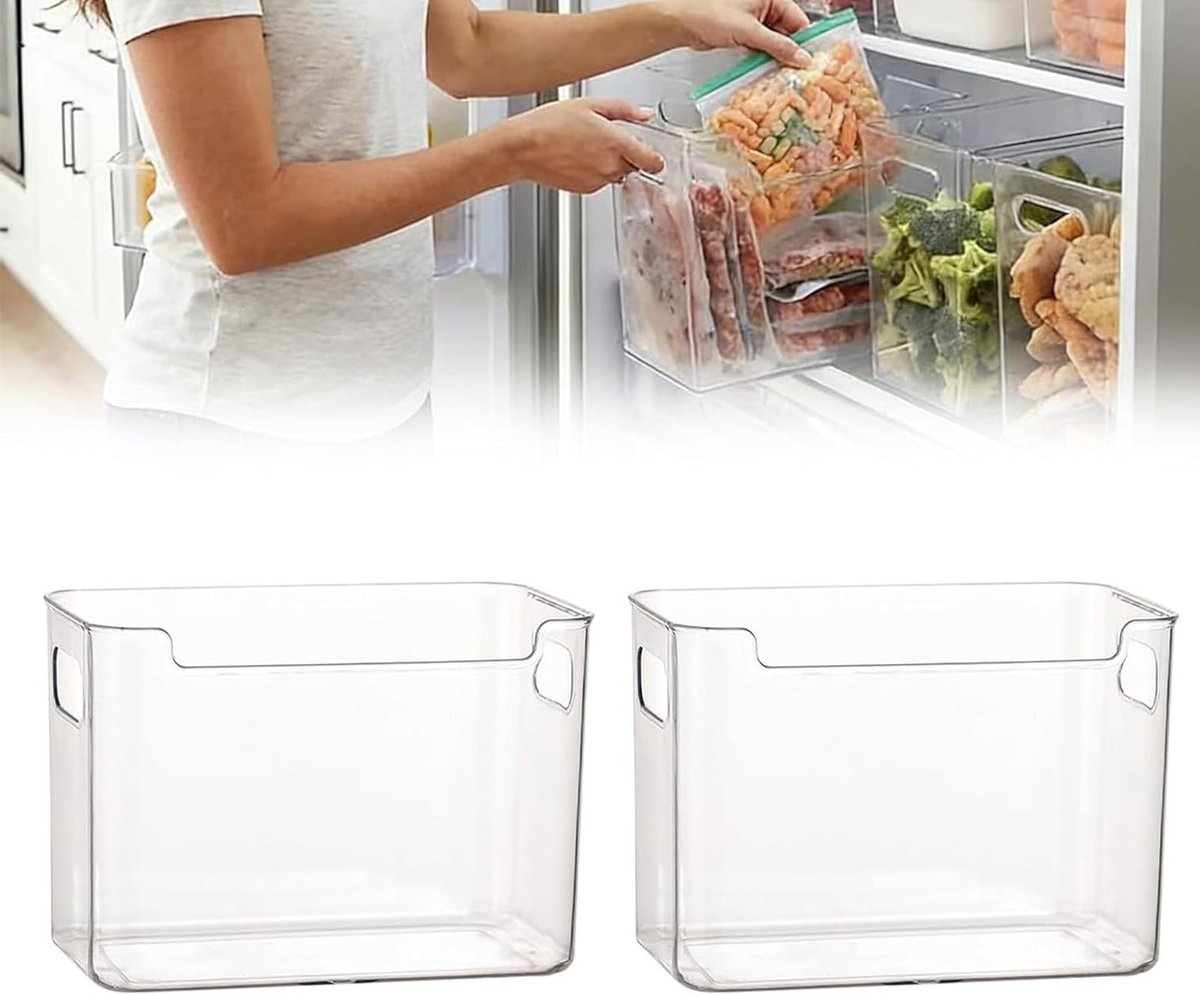 Stapelbare Vriezer Opslagbakken van Kristalhelder Plastic voor Koelkast en Pantry, Ideaal voor Bevroren Voedsel, Vlees en Groenten - 2 Stuks van 2L