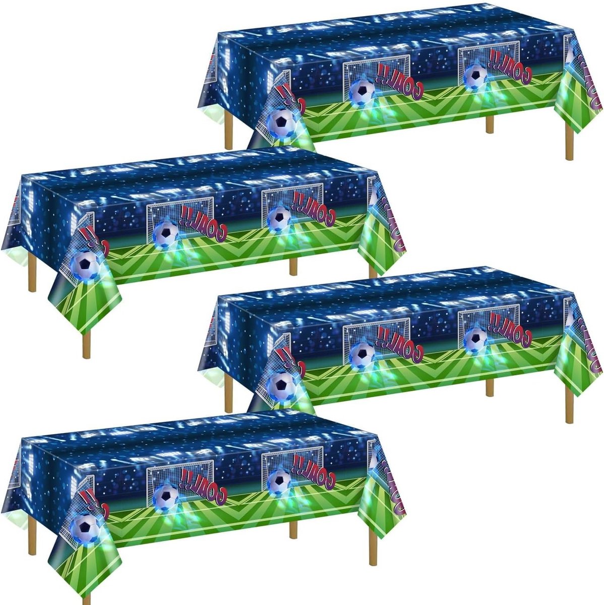 Voetbal Tafelkleden Set van 4, Plastic Tafelkleed voor Voetbalfeesten, Versieringen voor Verjaardagen en Sportevenementen 130 x 220 cm