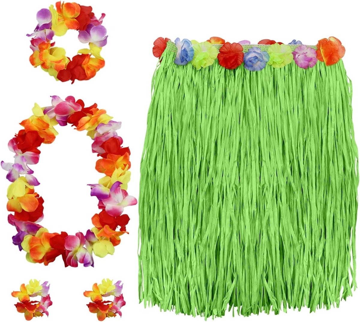 Tropische Hula Rok en Hibiscus Leis Set voor Hawaii Feest, Zomer, Strand en Luau Evenementen