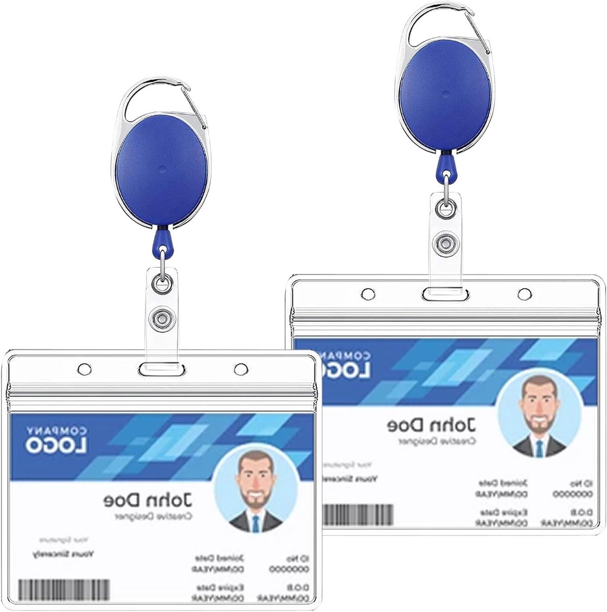 Badgehouders Set - Kaarthouders Intrekbaar - Toegang Scannen - Snel Schuifsysteem - 2 Stuks - Blauw