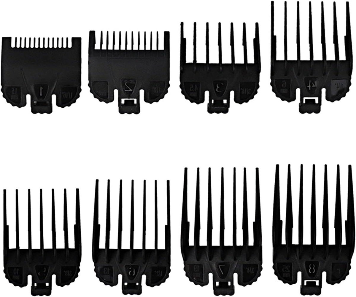 Geleidingskammen Set - Haartrimmer Opzetkammen - Haarlengte Verstellen - 8 Verschillende Maten - 1.5 mm tot 25 mm - Zwart