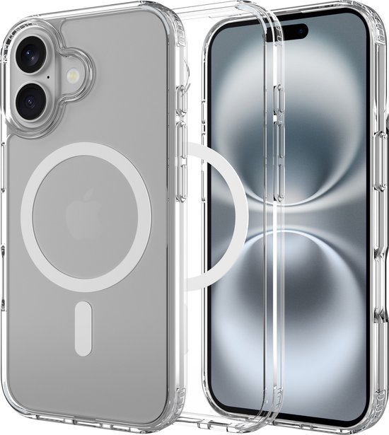 Transparant hoesje met MagSafe-ring voor iPhone 17, met verhoogde randen en een tweede hoesje ernaast.