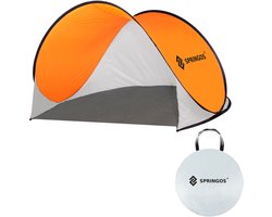 Springos Strandtent | Pop-Up Strandtent | UV Filter | Inclusief Draagtas | 200 x 120 x 110 cm | Wit/Oranje
