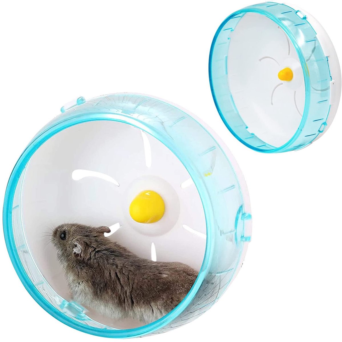 carmdering - Hamsterwiel - Looprad - Knaagdieren speelgoed - Stille dubbele kogellagers - Antislip loopvlak, brede basis - Eenvoudig te monteren, semi-transparant - Geschikt voor hamster, gerbil, egel, muis en chinchilla