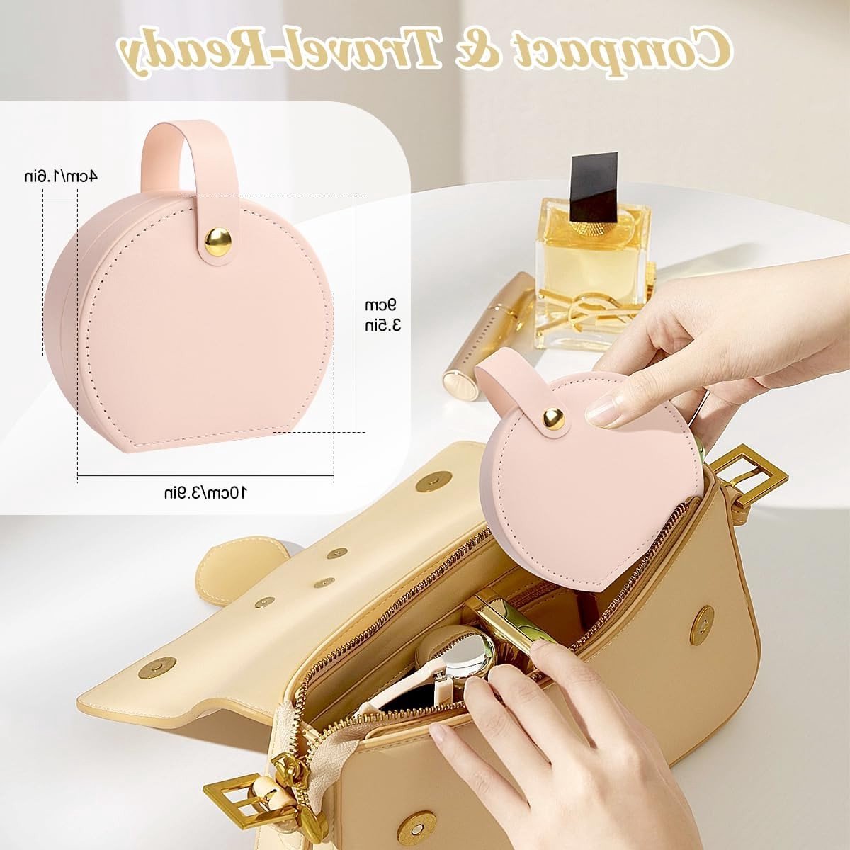 Reisjuwelendoos voor Dames, Mini Organizer van PU Leer voor Ringen, Oorbellen en Kettingen - Roze Geschenkdoos voor Juwelen