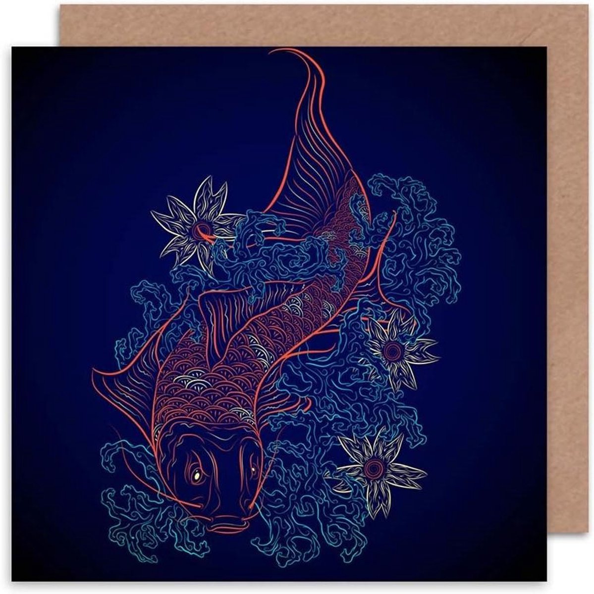 Verjaardagskaart Vissen - Wenskaart Bloemen - Gefeliciteerd Zeggen - Met Blanco Binnenzijde - 15 x 15 cm - Blauw