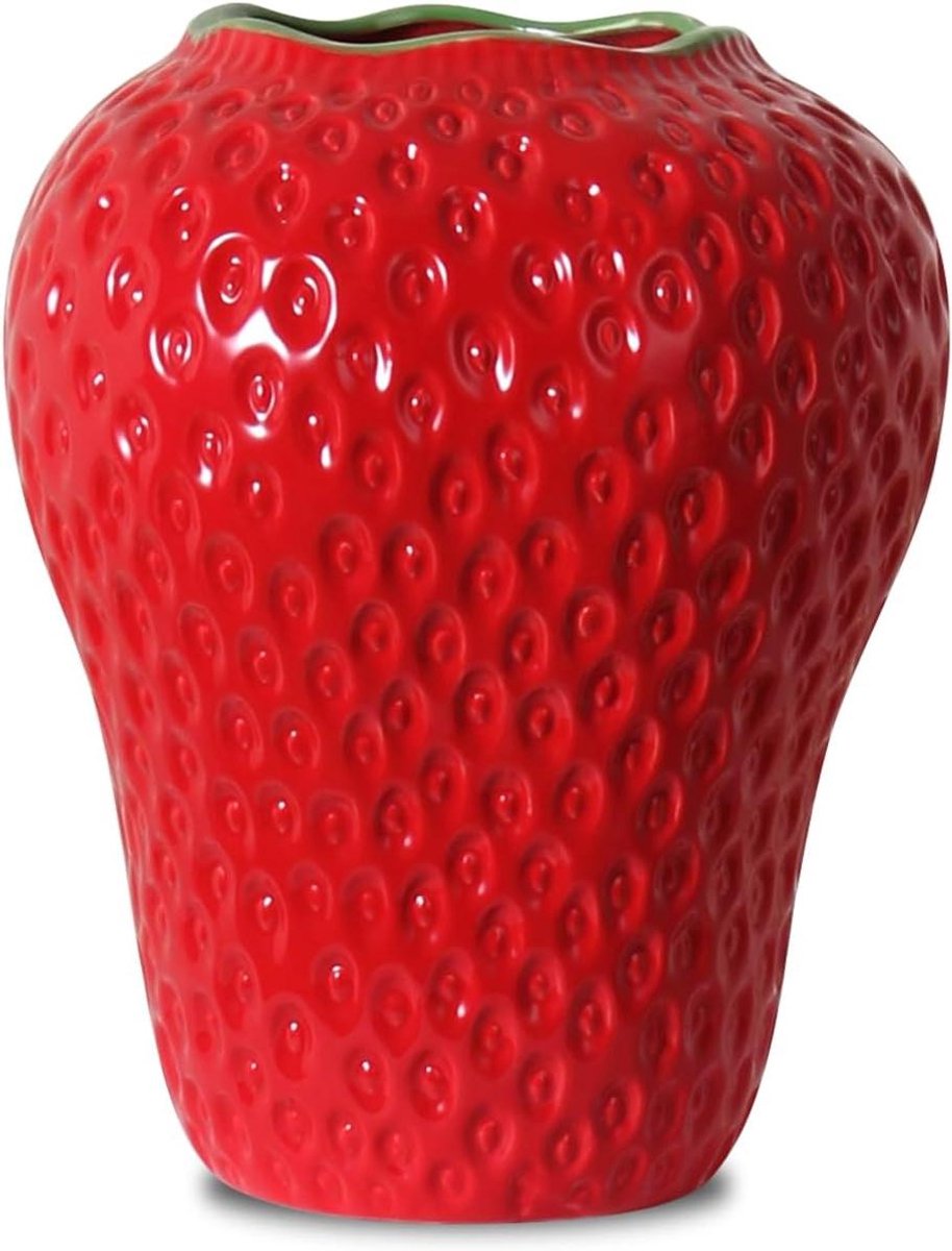 Decoratieve Keramische Vaas - Bloemen Vaas - Woonkamer Decoratie - Aardbei Design - Niet gespecificeerd - Rood