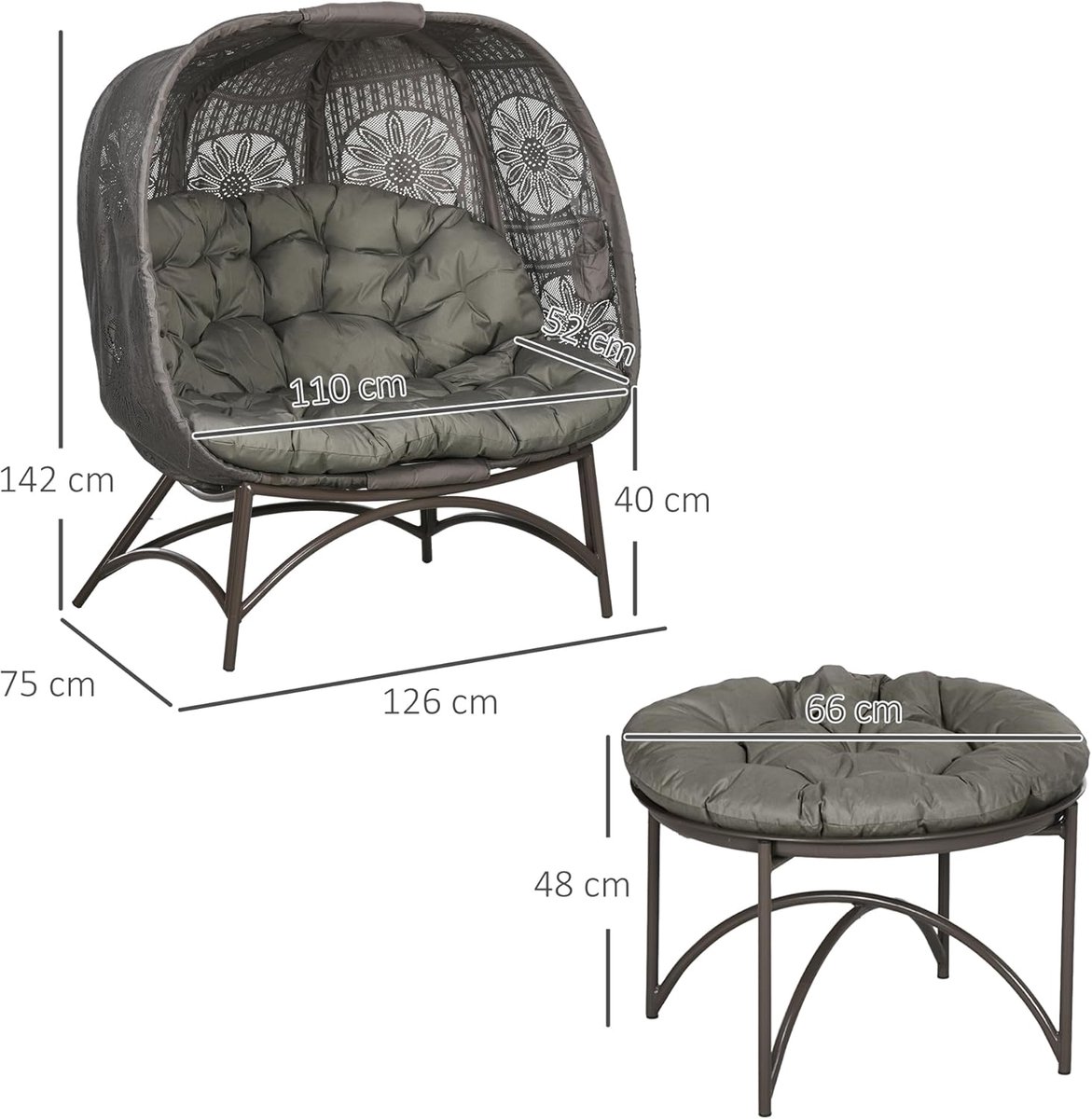 Garden Furniture Set 3-Piece Lounge Chair Set with Coffee Table – Wicker Outdoor Patio Set with Foldable Seat Basket & Cushions – Steel Frame Balcony Furniture Set Sand – abtkantoor