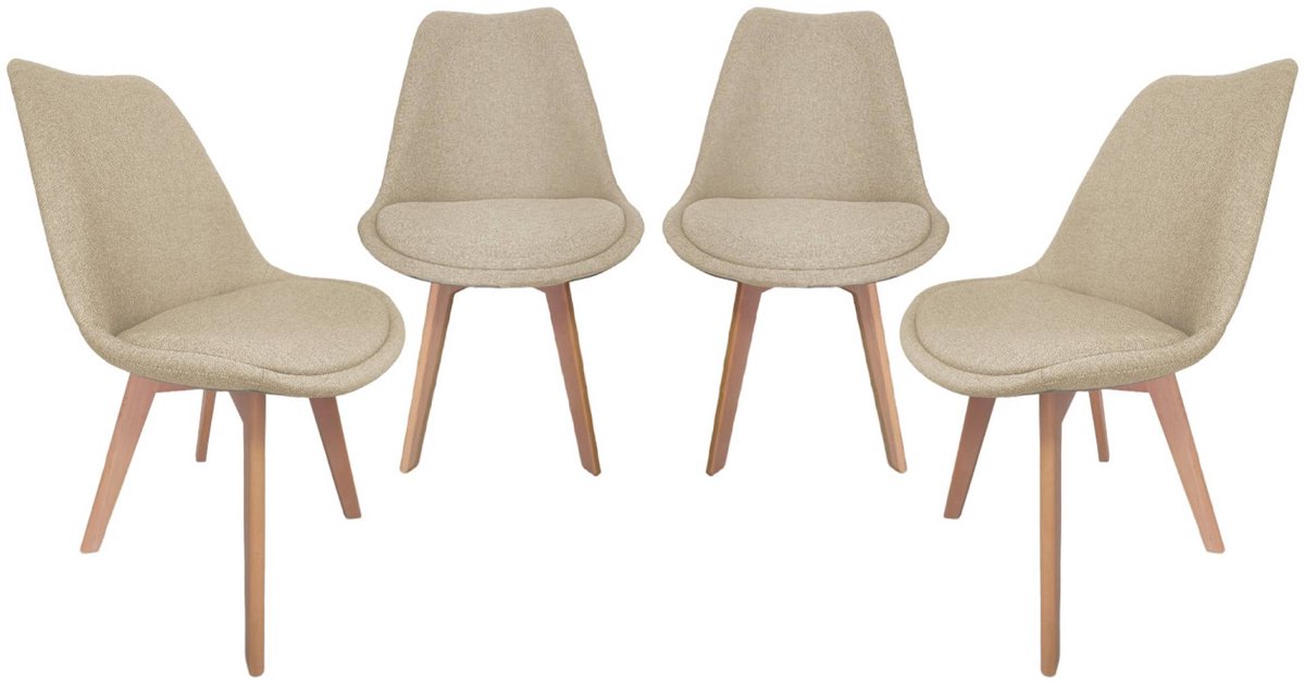 sweeek Set van 4 stoffen scandinavische stoelen, poten van beukenhout - nils Taupe
