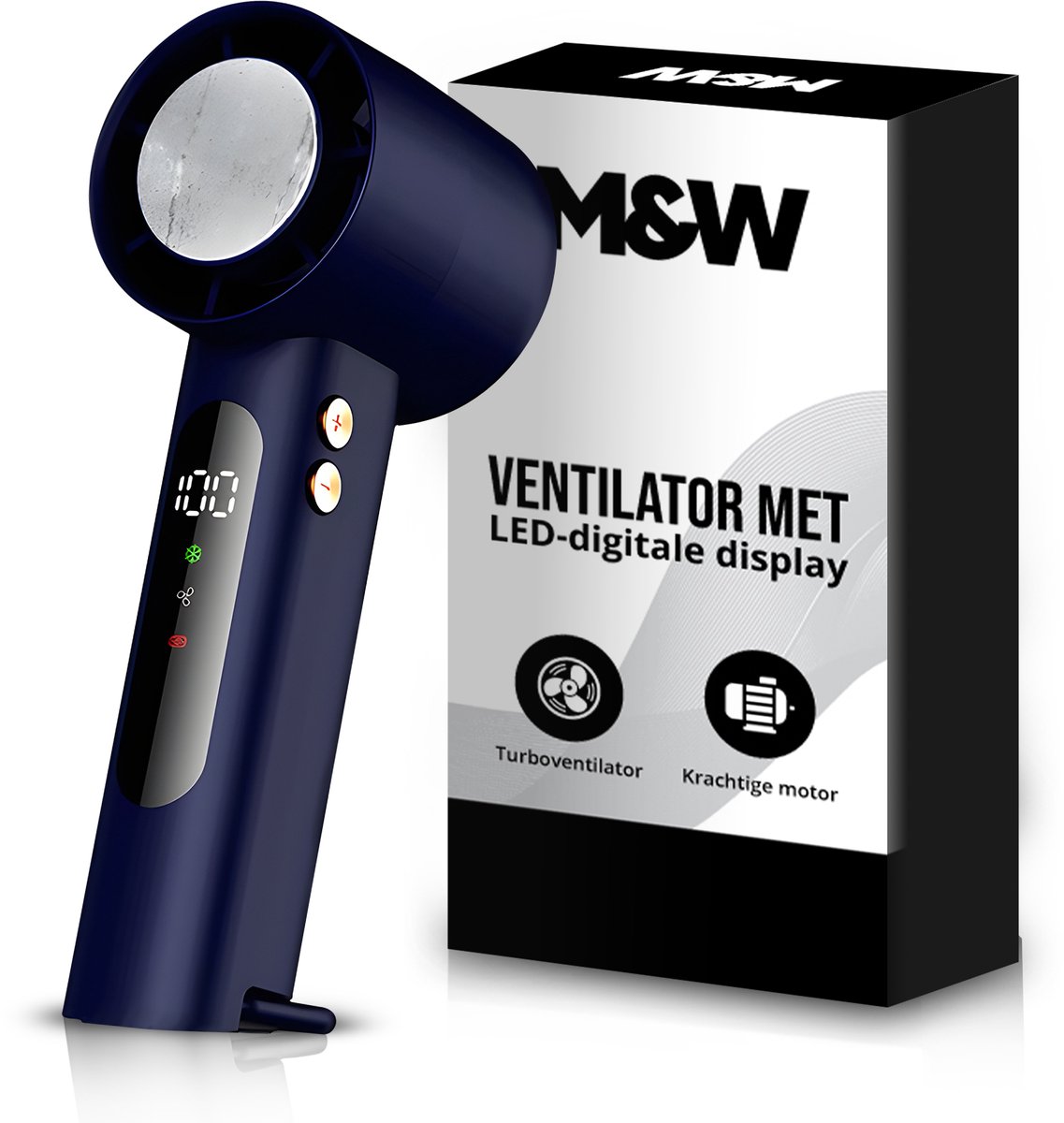 M&W® Mini Ventilator Draagbaar – Handventilator met IJs Koeling – Oplaadbaar USB (3000 mAh) – Stil & Krachtig – 3 Standen – Compacte Zakventilator voor Reizen, Festival, Kantoor & Thuis