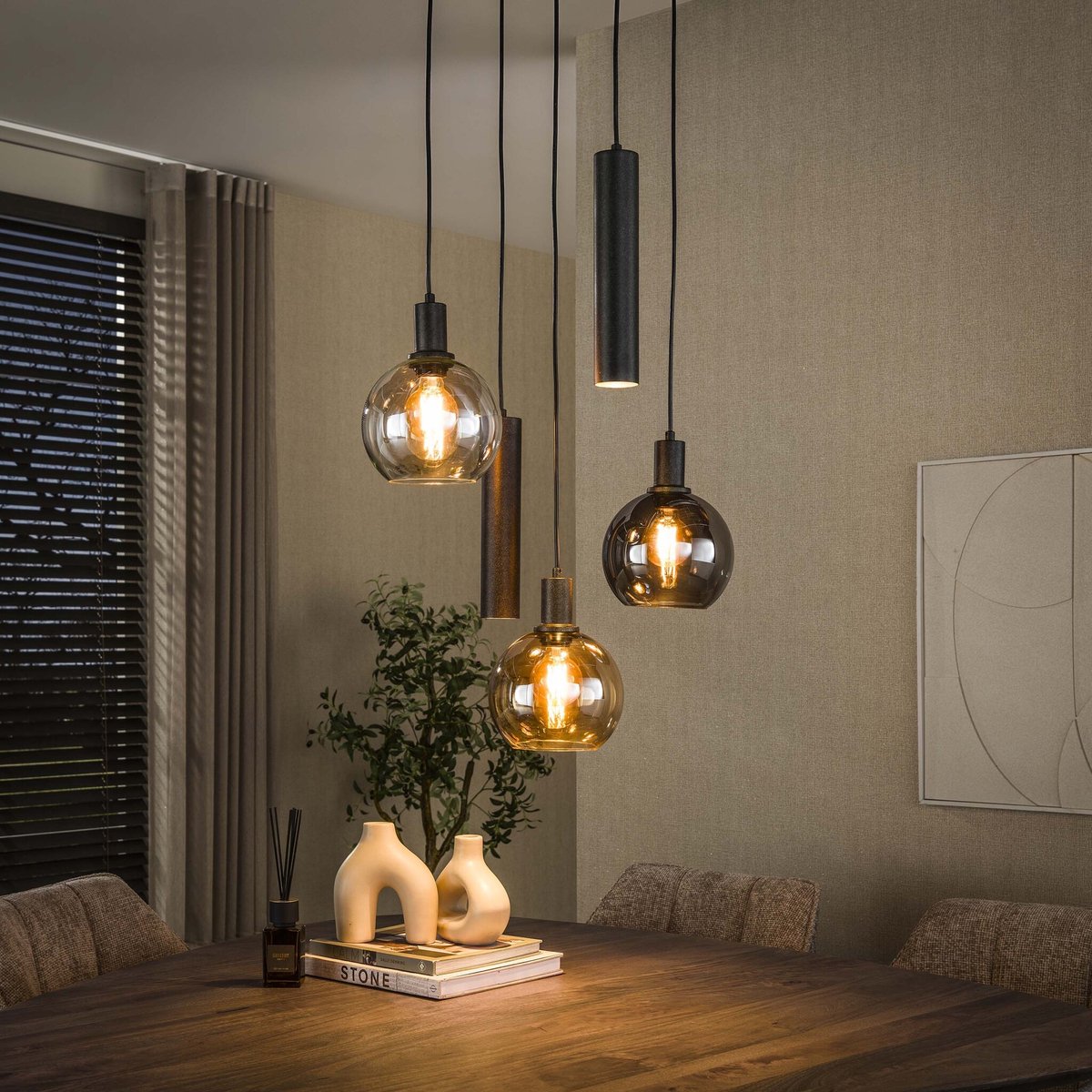 PS-Collection Hanglamp Sfera Tricolore 5-Lichts Metaal Artic Zwart - hanglampen eetkamer, hanglamp zwart, hanglampen woonkamer, hanglamp slaapkamer, hanglamp rotan, hanglamp hout, hanglamp industrieel, hanglamp glas, hang lamp