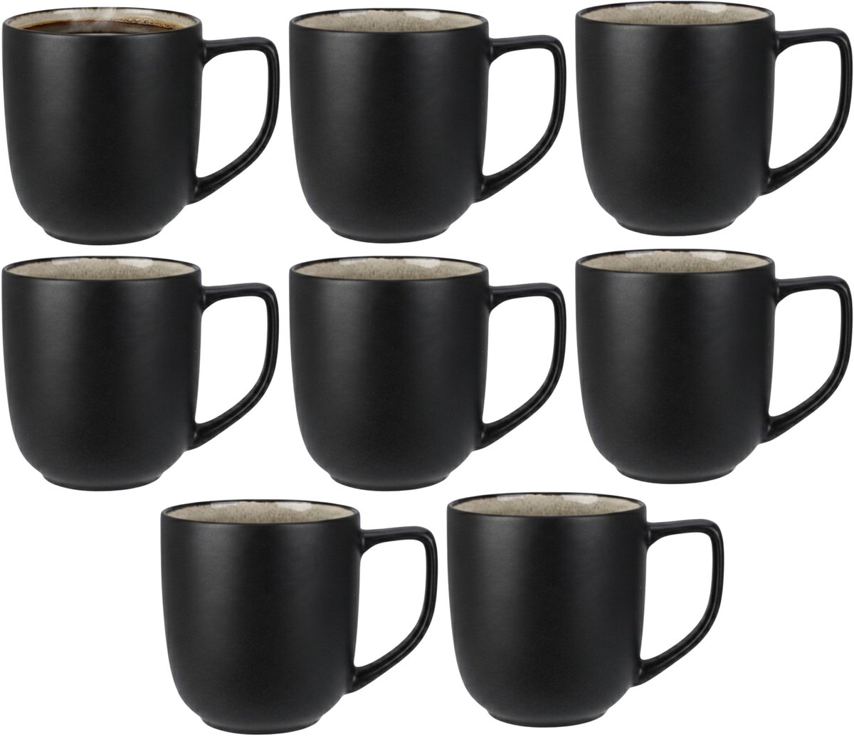 Siaki Koffiemok / theemok Glaze - 8x - mat zwart - 390 ml - mokken - kerammiek - tas