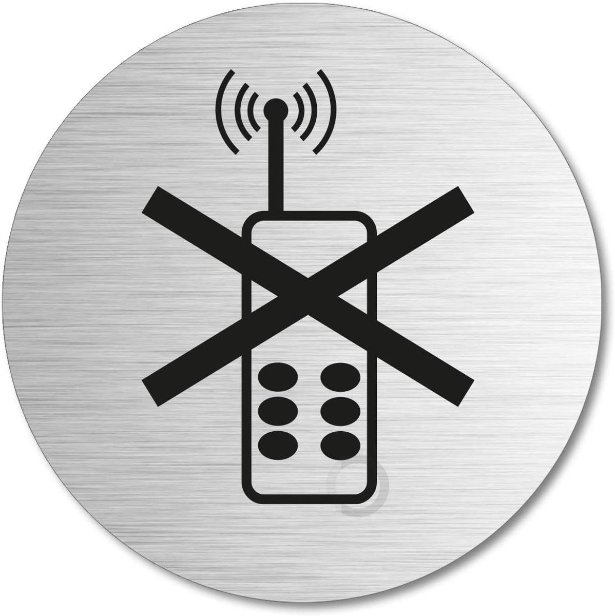 Verboden Bordje - Mobiel Vrij - Stilte Zone - Zelfklevend Aluminium - Ø 75 mm - Zilver
