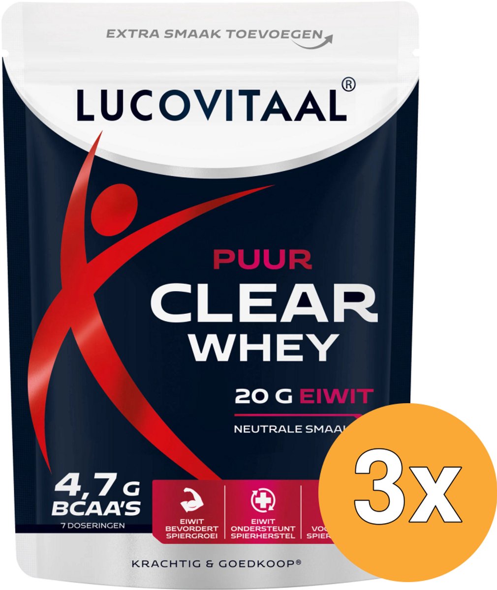 3x Lucovitaal Clear Whey poeder Puur Vega (175 gr)