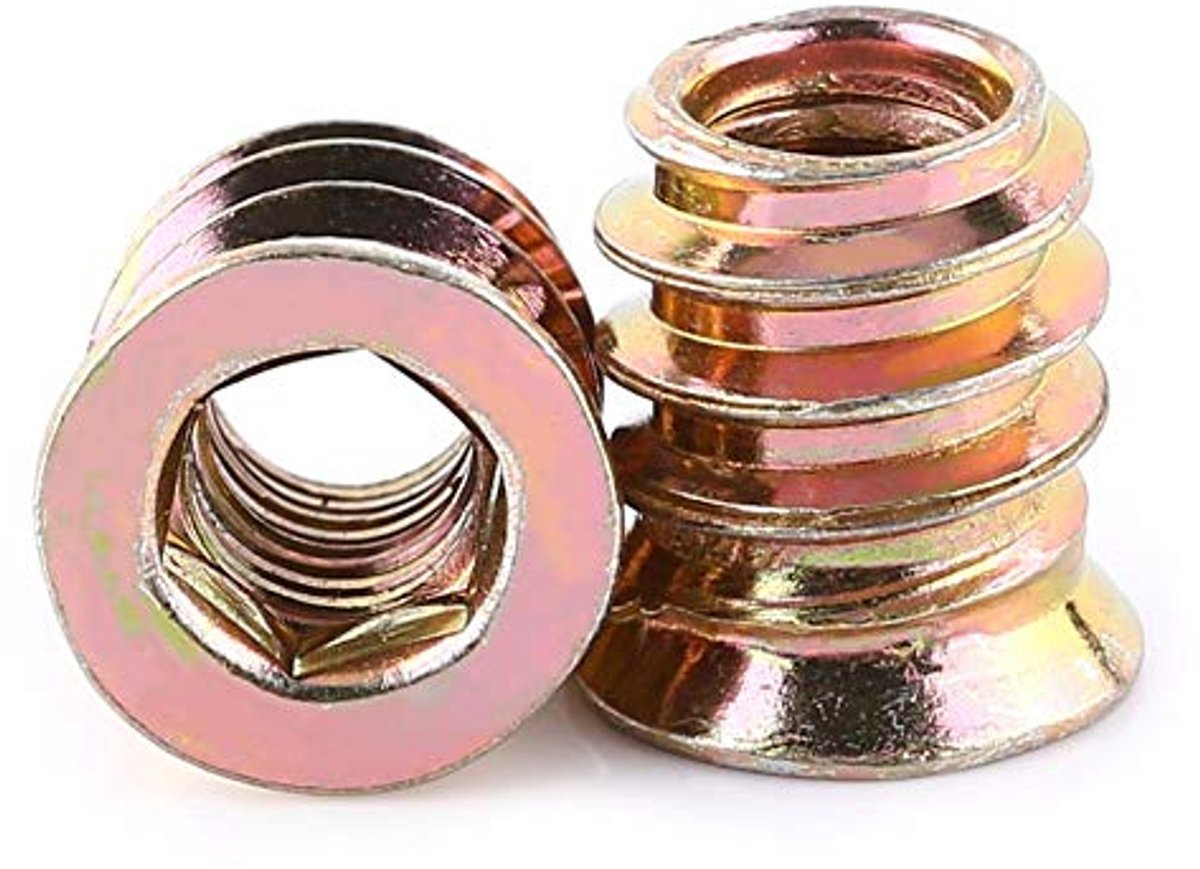 20 Pcs Houten Socket Moer Hex Insert Schroef voor Houten Meubels - Carbon Staal Moer - Gegalvaniseerd