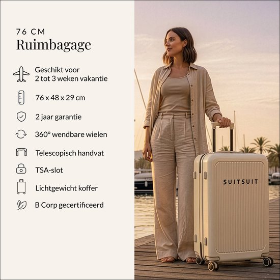 SUITSUIT Koffer 75x48x29 cm - Reiskoffer - Koffer groot - TSA Slot - 71L - Caretta - Tofu White