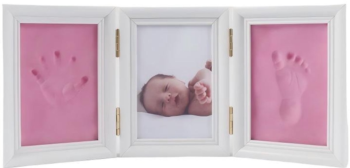 Herinneringslijst met klei voor hand- en voetafdrukken van pasgeborenen — 35 x 15 x 2 cm — Tastbare herinnering voor 1 maand, 100 dagen of de eerste verjaardag — Set voor hand- en voetafdrukken — Inclusief fotolijst — Lijst voor voetafdrukken