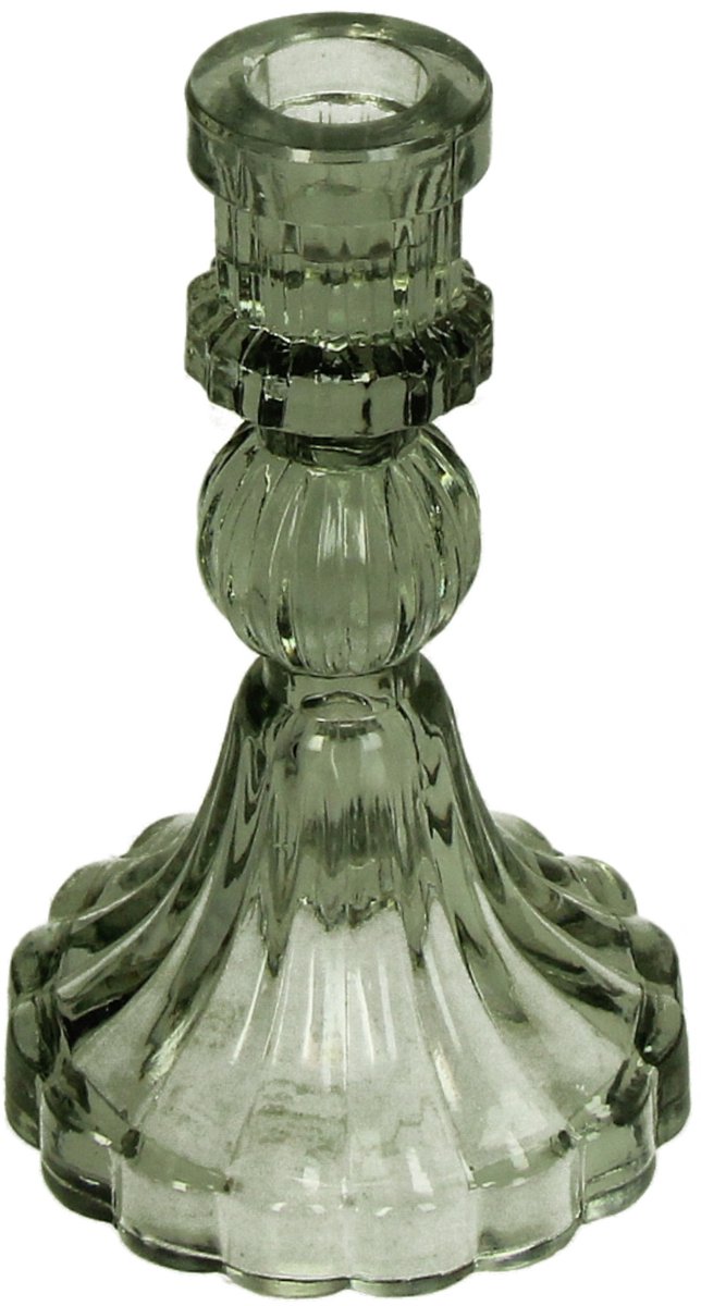 Kandelaar Fauve - Glas - Groen - 10x16,5x10 cm (BxHxD) - Geschikt voor dinerkaars - Sfeervolle Woondecoratie