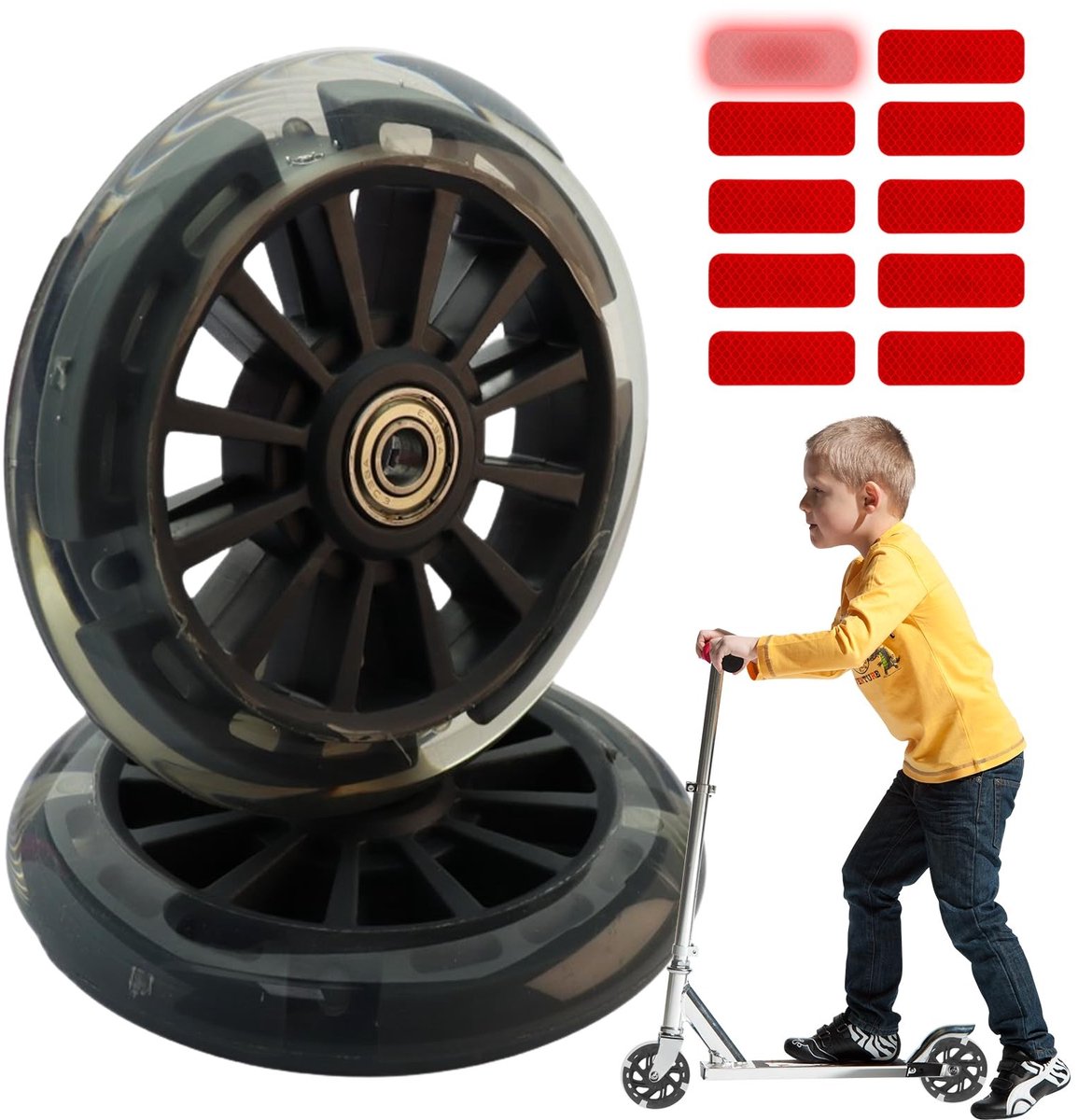 Store_9 - Reservewielen - Knipperende scooterwielen - Stil en duurzaam - 120 mm - Geschikt voor scooters - Inclusief waarschuwingsstickers