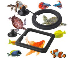 ONF3 - Visvoederring - Aquariumaccessoires - 2-delige set - Zwart - Voederdispenser - Geschikt voor guppy en goudvis - 10 x 10 cm
