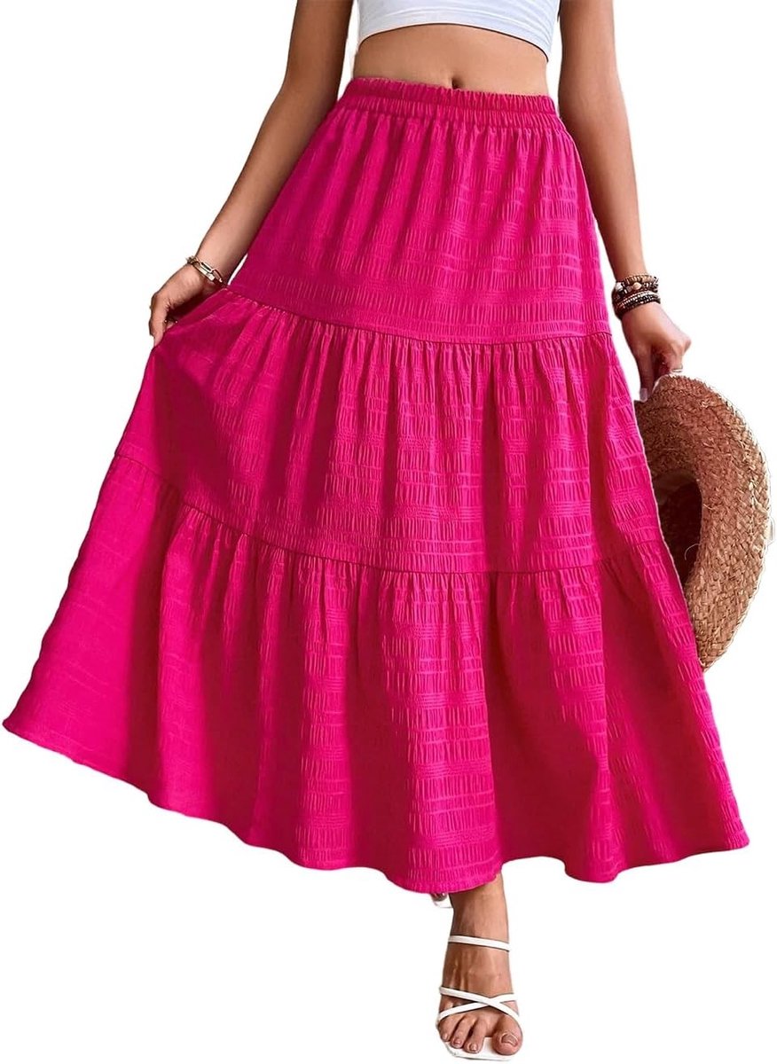 Zomerse Boho Chic Maxi Rok voor Dames, Hoge Taille, Elastische A-Lijn, Vloeiende Stijl voor Strand en Vakantie