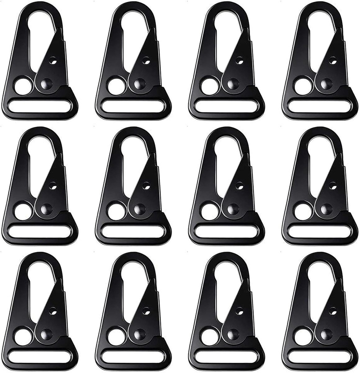 12 Stuks Multifunctionele Carabiner van Zinklegering 50mm voor Bergbeklimmen, Kamperen en Outdoor Activiteiten - Zwart Mat