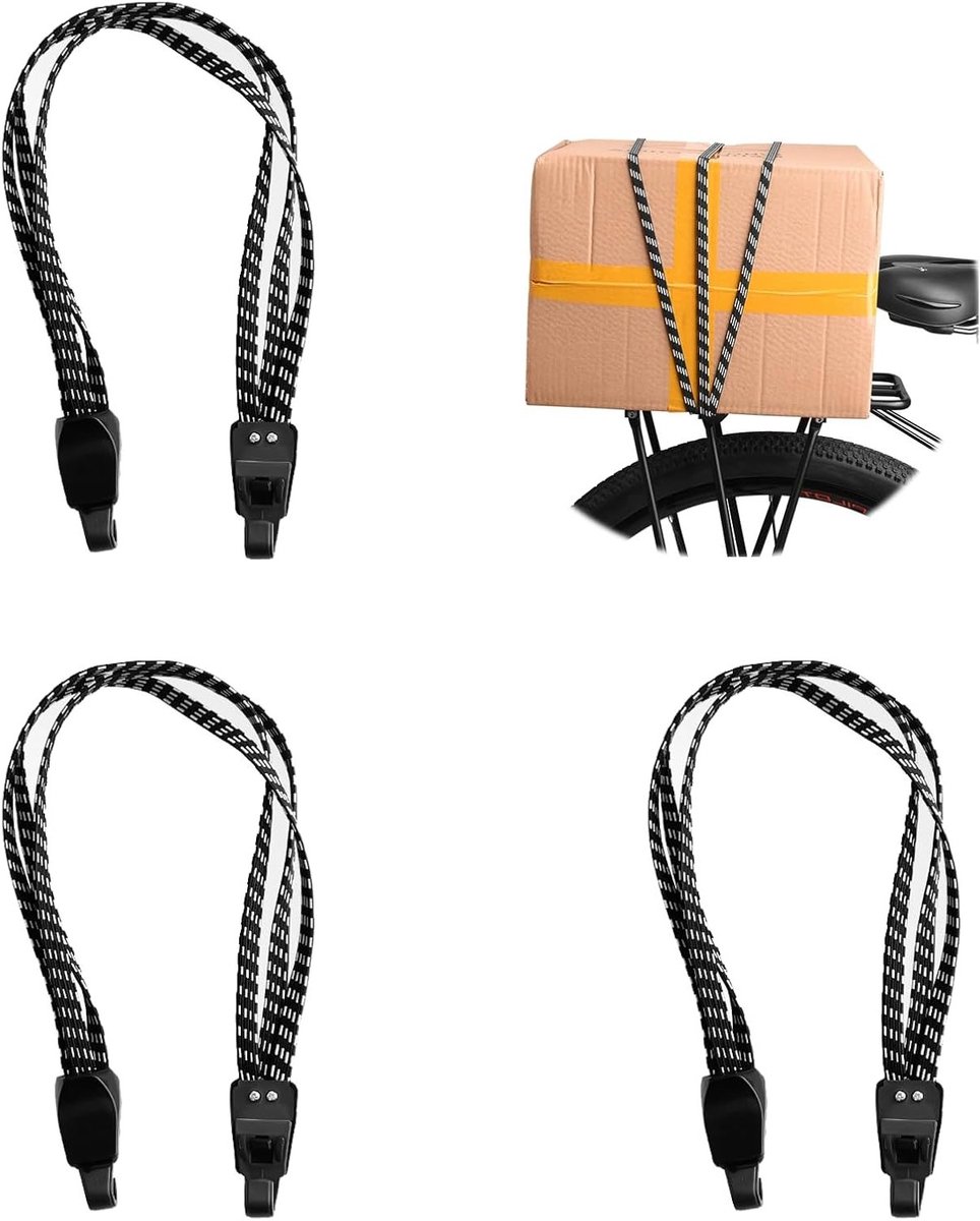 Set van 3 Verstelbare Bagagetensioners voor Fietsen, Motoren en Pannier Racks - Inclusief Rubber Haak en Spanningsriem voor Optimale Bevestiging