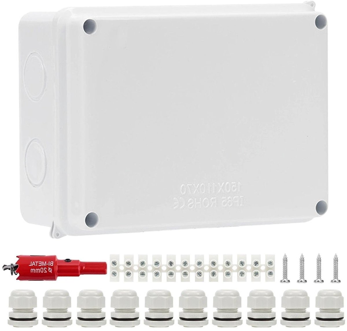 Waterdichte distributiekast voor buitengebruik, IP65, ABS elektrisch kastje, kabelverbinding, 15 x 11 x 7 cm, weerbestendig en duurzaam