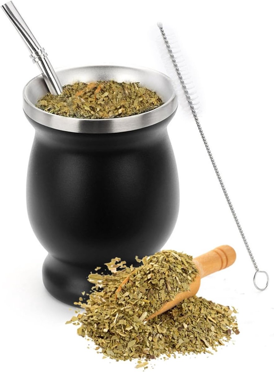 Complete Set voor Mate Thee Drinken met Roestvrijstalen Rietje en Reinigingsborstel