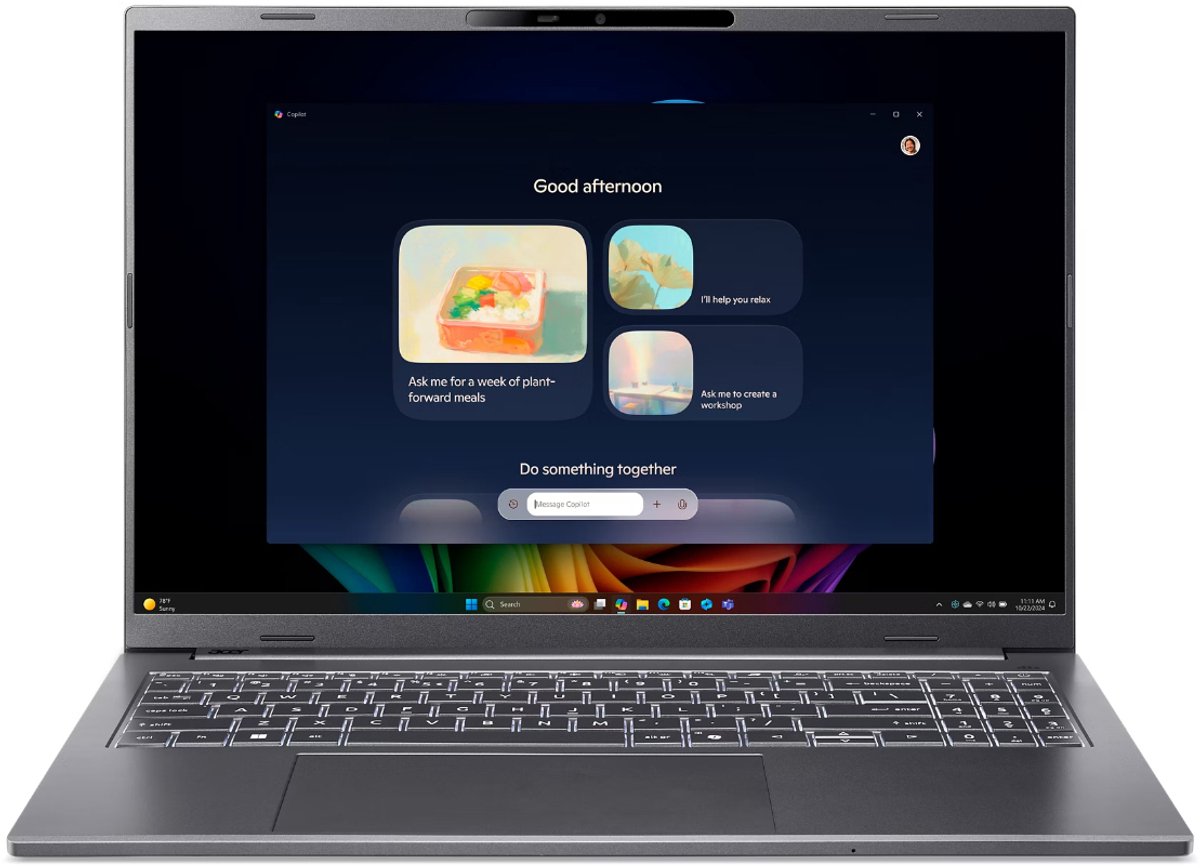 Acer Aspire 16 AI A16-52M-776N Copilot+ PC Intel Core Ultra 7 256V Laptop 40,6 cm (16") WUXGA 16 GB LPDDR5x-SDRAM 1 TB SSD Wi-Fi 7 (802.11be) Windows 11 Home US International Grijs