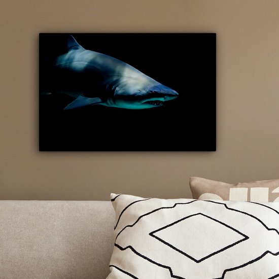 Canvas schilderij 30x20 cm - Wanddecoratie Haai - Macro - Water - Muurdecoratie woonkamer - Slaapkamer decoratie - Kamer accessoires - Schilderijen op canvas