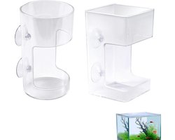 Tweedelige voerbakjesset Geschikt voor aquariums, bestaande uit transparante ronde en vierkante plastic voerbakjes, inclusief 4 zuignapjes, praktische aquariumaccessoires.