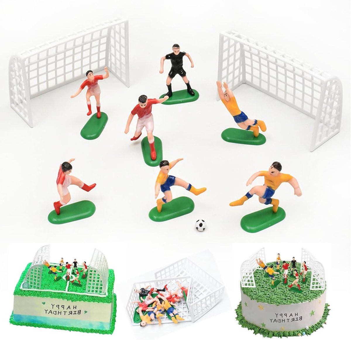 Decoratieve Voetbal Taartset met 9 Stukken - Voetbalversieringen voor Sportfeestjes en Feestdecoraties