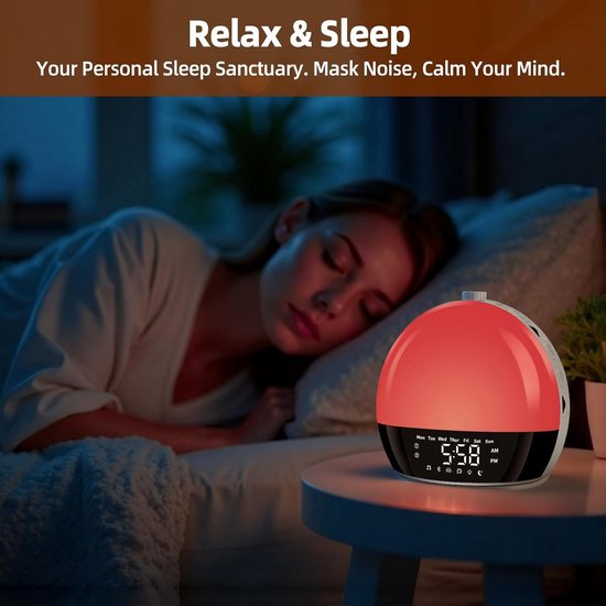 Slimme Wekker met Lichtsimulatie voor Zware Slapers en Bluetooth Speaker — afbeelding 2