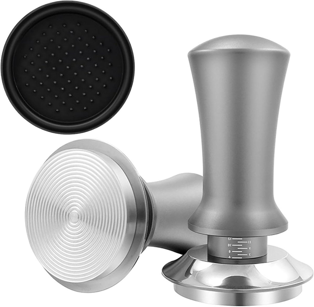 Espresso Sabotage Koffie Tamper Gelijkmatige Druk Veerbelast Ontwerp 53mm Basis Zilver