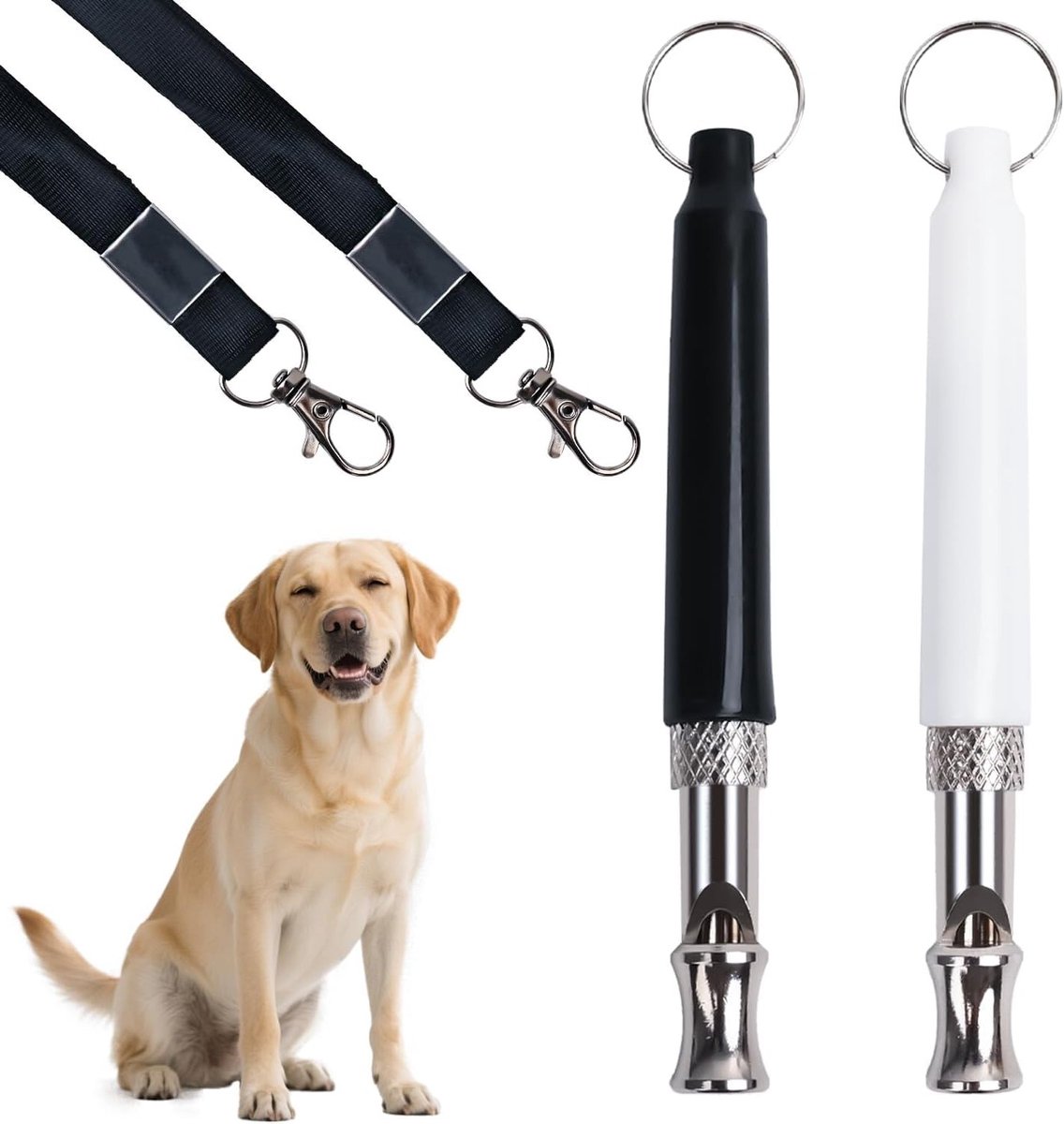 Set van 2 Verstelbare Hondenfluitjes met Koord, Hoge Frequentie Fluisterfluitjes voor Roep en Blaaf Controle, Ideaal voor Honden Training