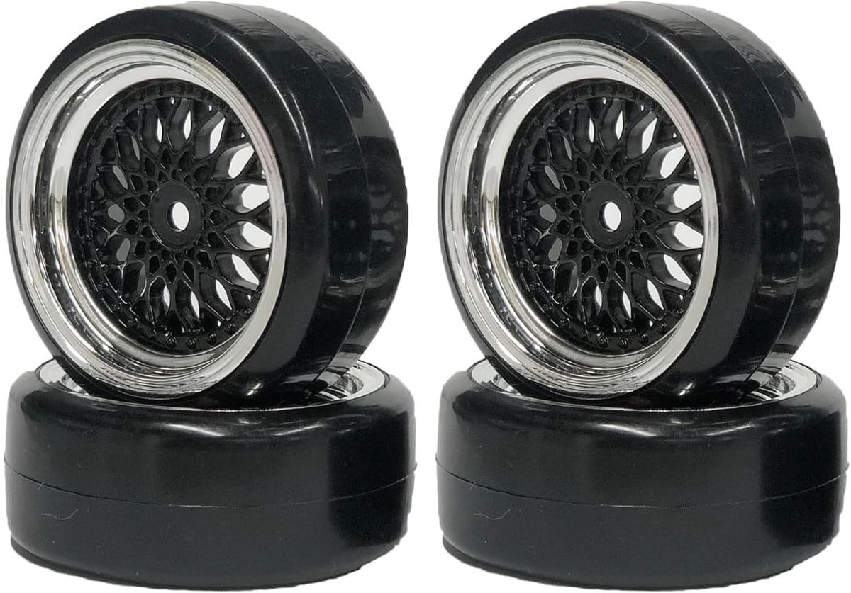 4 stuks 1/10 RC-autobanden en wielenset, 63 mm, hard drift kunststof coating, velgen voor on-road racing, hoge grip, duurzame kwaliteit, geschikt voor HSP en HPI modellen